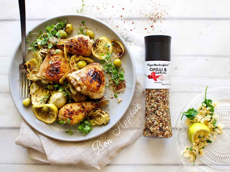 CHICKEN & ARTICHOKE BAKE WITH HERBY QUINOA